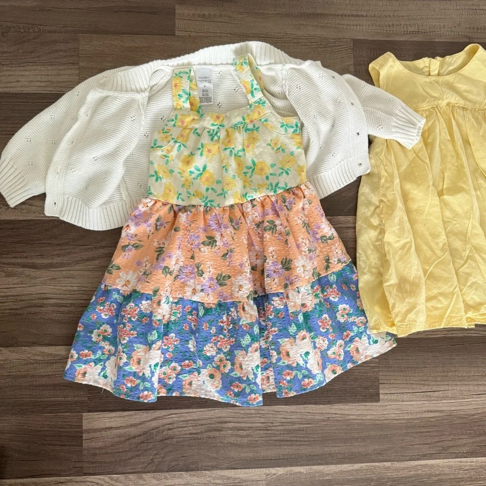 Floral and Yellow Kids Dress ,white kids sweater set